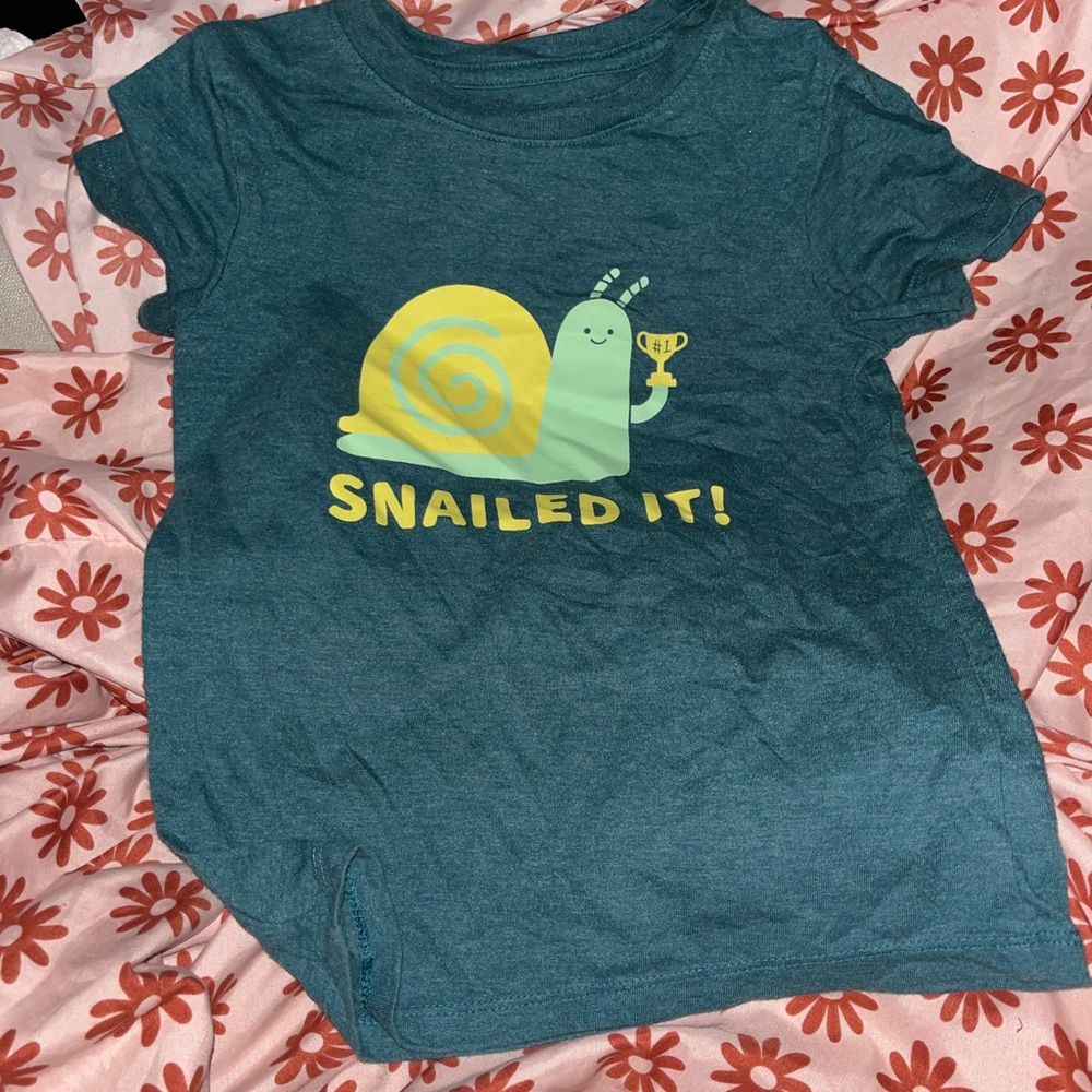 Cat & Jack Teal Kids Snail Graphic Tee with Yellow & Light Green Art